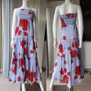 Strapless floral print cotton maxi dress